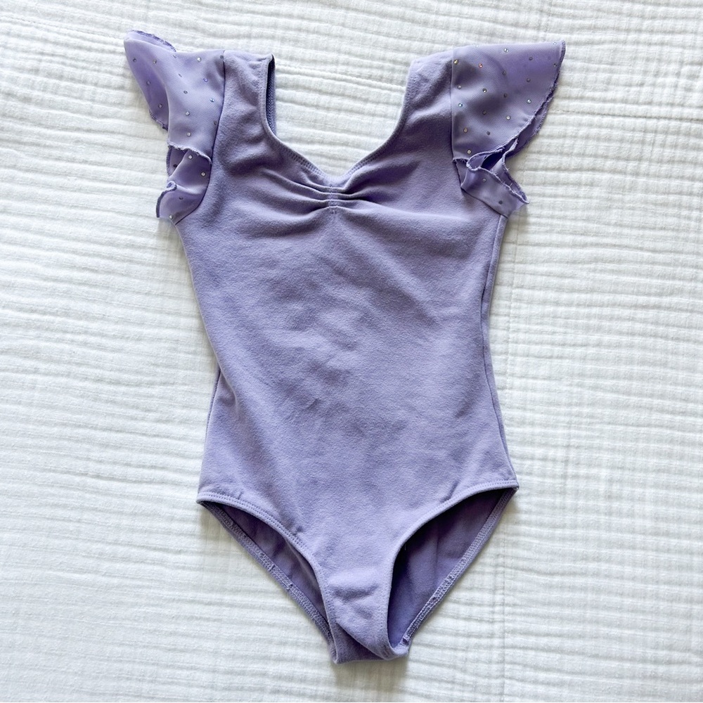 Bloch dance leotard 4-6y purple flutter sleeve